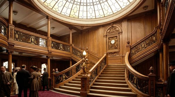 The grand staircase aboard the RMS Titanic